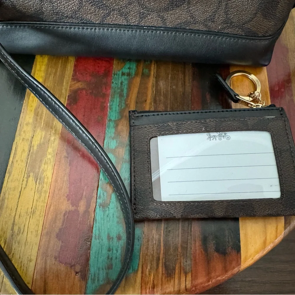 Coach Brown & Black Signature Crossbody with Matching Card Case - Picture 2 of 14